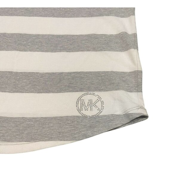 Michael Kors Dress XS Striped Crew Neck T-Shirt Gray White Logo Y2K NWT - Picture 5 of 8